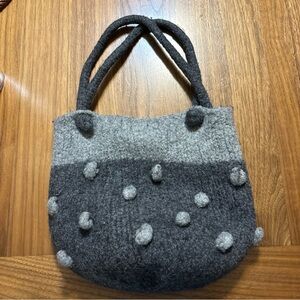 Gray Wool Unique 3D Polka Dot Felted Small Shoulder Bag, Snap Closure.